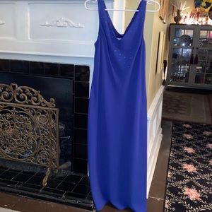 Blue party dress! Sequins where they count..framing your pretty face. V ft/ rear